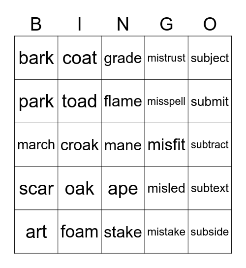 Lesson 48 Bingo Card