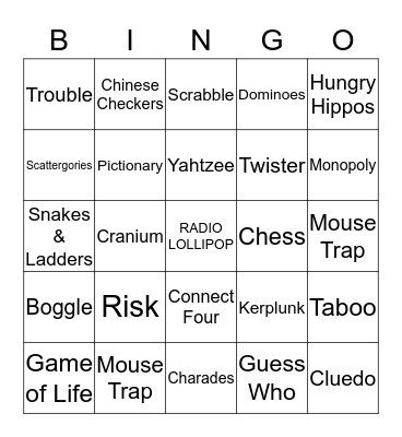 Boardgames with Radio Lollipop Bingo Card