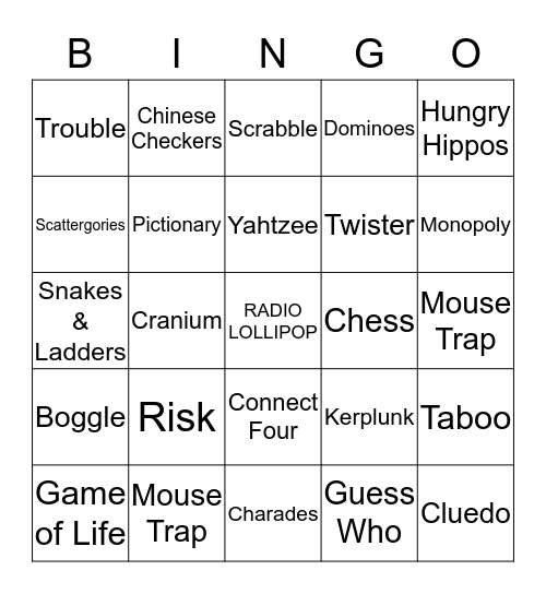 Boardgames with Radio Lollipop Bingo Card