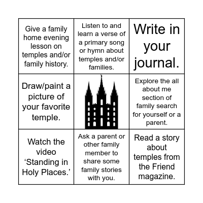 Temple and Family History Bingo Card