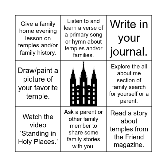 Temple and Family History Bingo Card