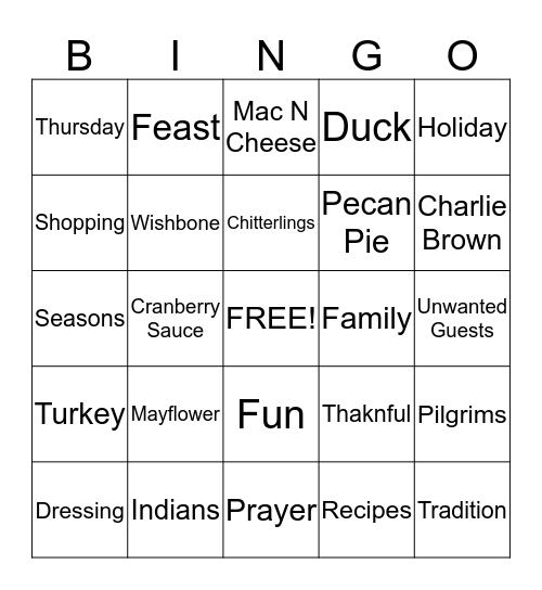 Thanksgiving Bingo Card