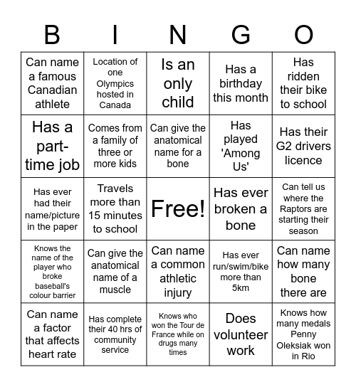 KIN Intro Bingo Card