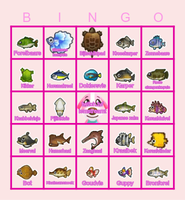 Animal Crossing Vissen Juni Bingo Card