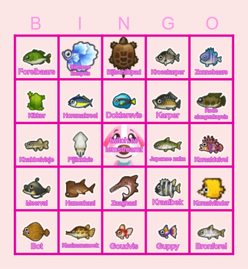 Animal Crossing Vissen Juni Bingo Card