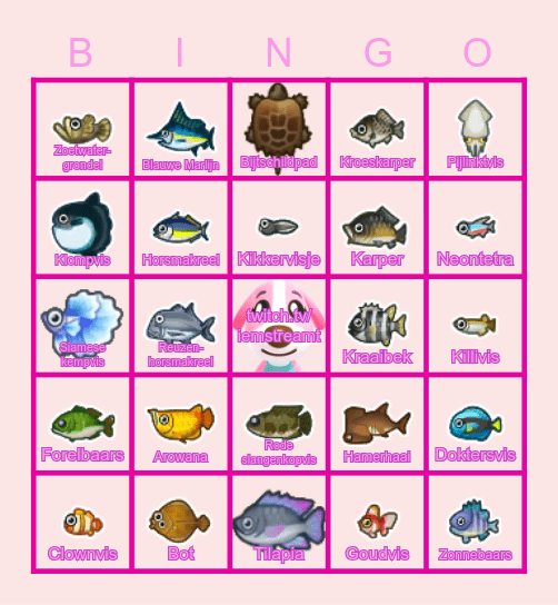 Animal Crossing Vissen Juli Bingo Card