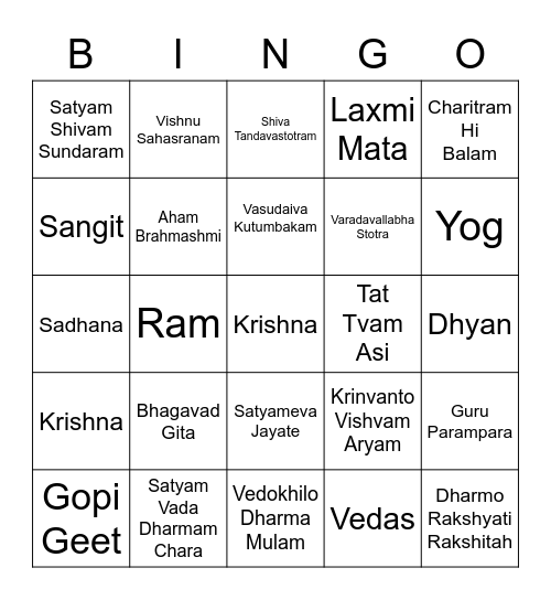 Dharmic Words2 Bingo Card