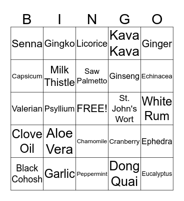 Herbal Supplements Bingo Card
