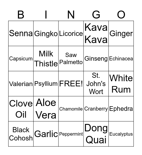Herbal Supplements Bingo Card
