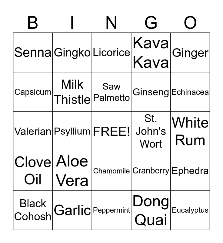 Herbal Supplements Bingo Card