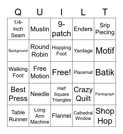 DTQG December Bingo Card