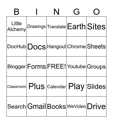 Google Apps Galore Bingo Card