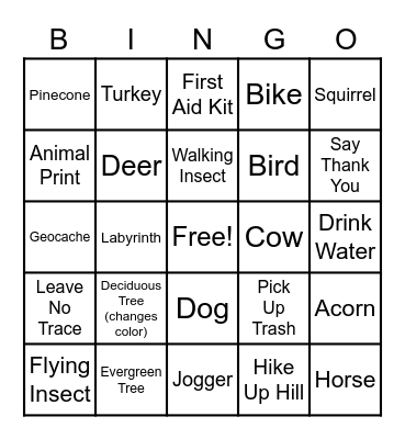 Turkey Hike Bingo Card