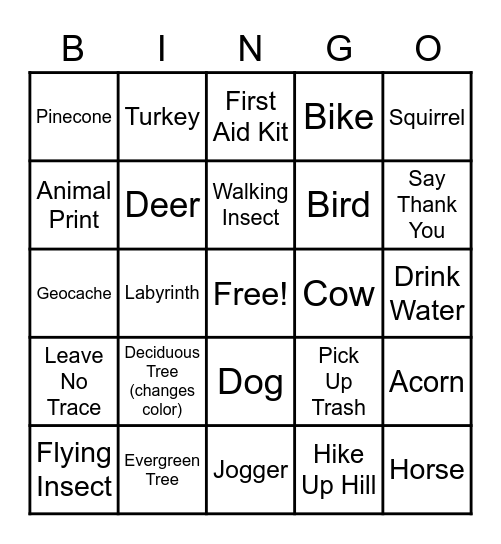 Turkey Hike Bingo Card