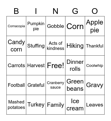 Thanksgiving Bingo Card