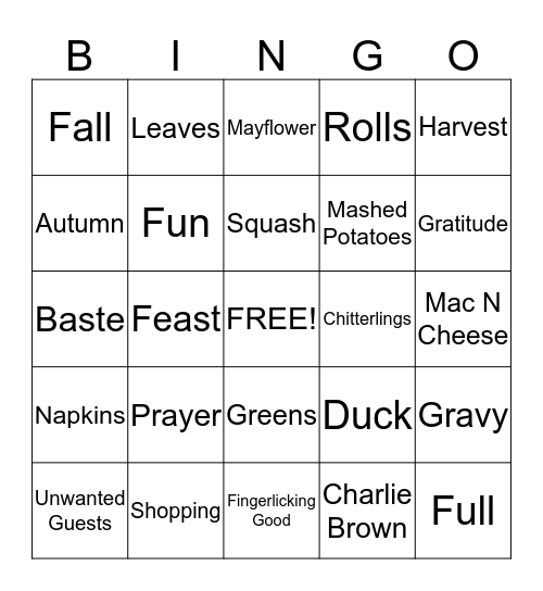 Thanksgiving Bingo Card