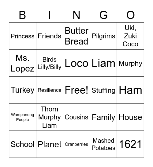 Be Thankful Bingo Card
