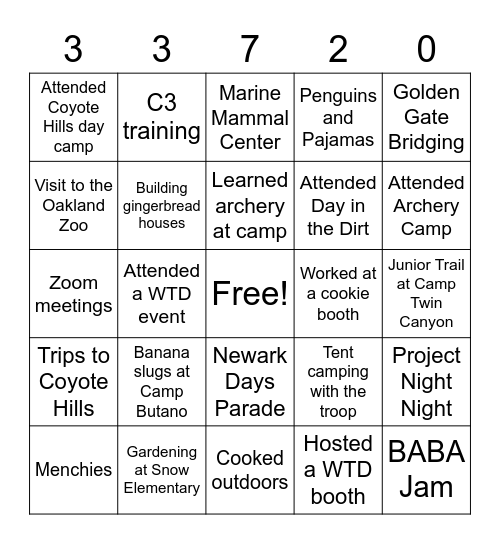 Troop 33720 BINGO Card