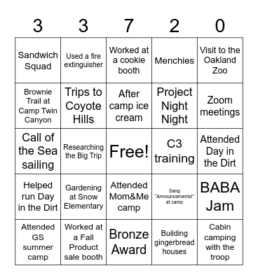 Troop 33720 BINGO Card