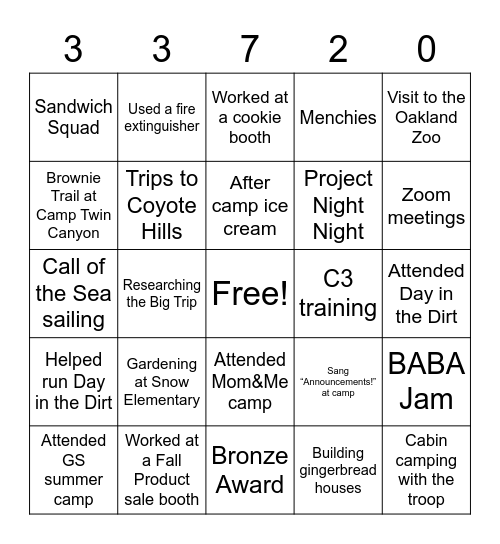 Troop 33720 BINGO Card