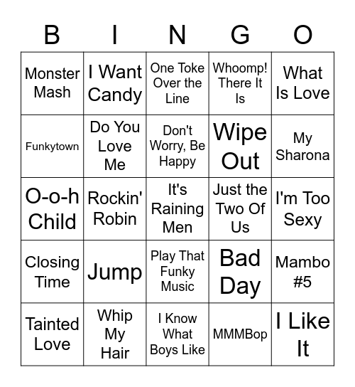 One Hit Wonders Bingo Card