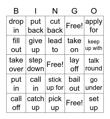 Phrasal verbs Student A Bingo Card