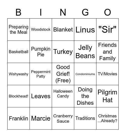 Happy Thanksgiving! Bingo Card