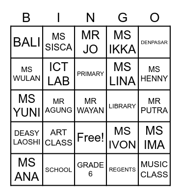 P6 Fun Days Bingo Card