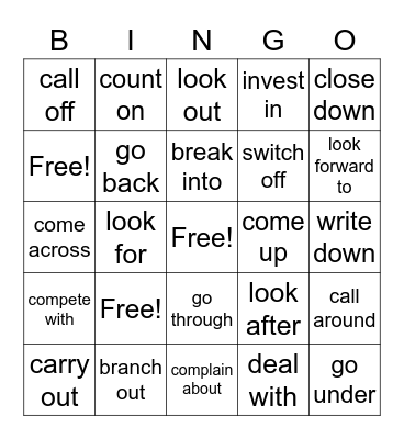 Phrasal verbs Student B Bingo Card