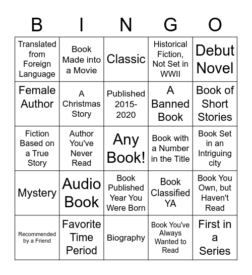 2021 Reading Challenge Bingo Card