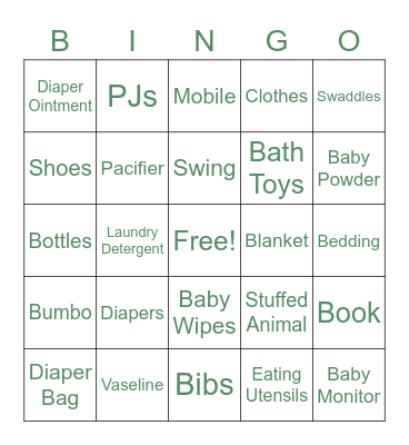Baby Shower Gift Bingo Card