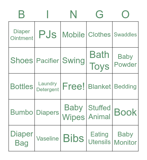 Baby Shower Gift Bingo Card