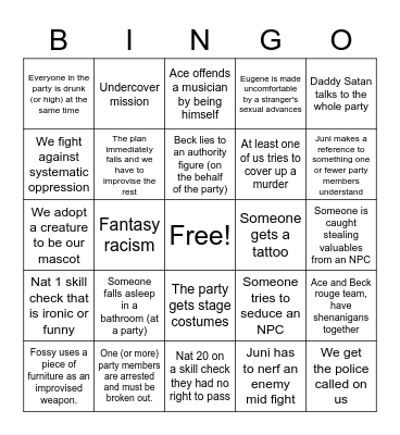 DnD Campaign Bingo Card