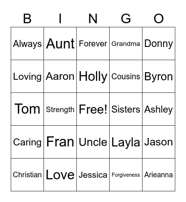 Family Bingo Card