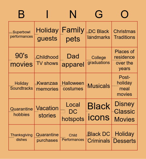 Thanksgiving 2020 Bingo Card