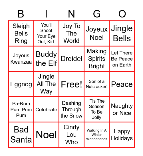 Holiday Bingo Card