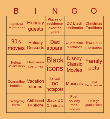 Thanksgiving 2020 Bingo Card