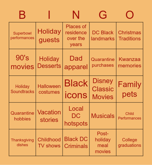 Thanksgiving 2020 Bingo Card