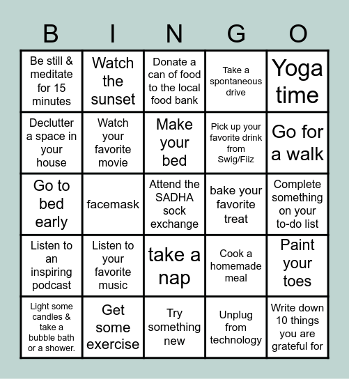 Treat Yo' Self Bingo Card