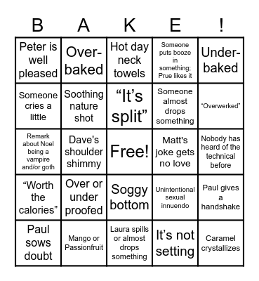 The Great British Bingo-Off Bingo Card