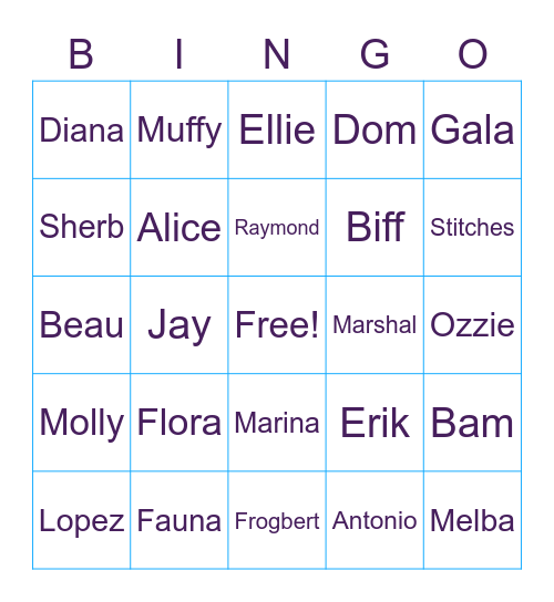 Villagers Bingo Card