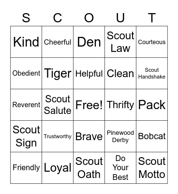 Cub Scout Bingo Card