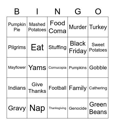 Thanksgiving Bingo! Bingo Card
