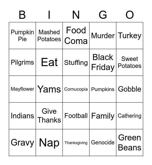 Thanksgiving Bingo! Bingo Card