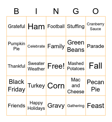 Thanksgiving Bingo Card