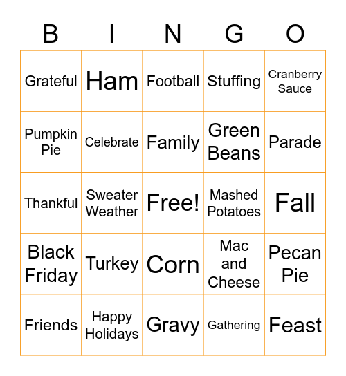 Thanksgiving Bingo Card