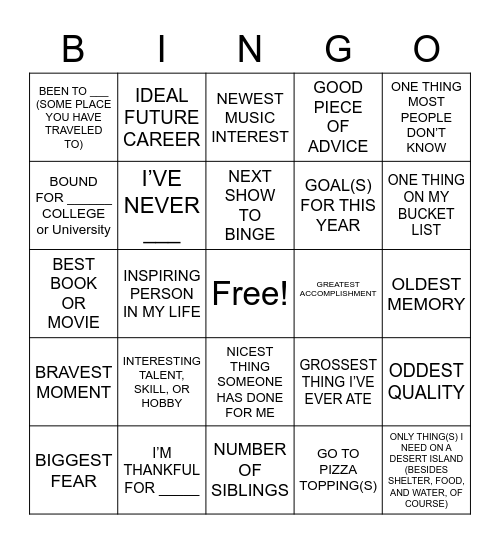 AVID Family Bingo Card