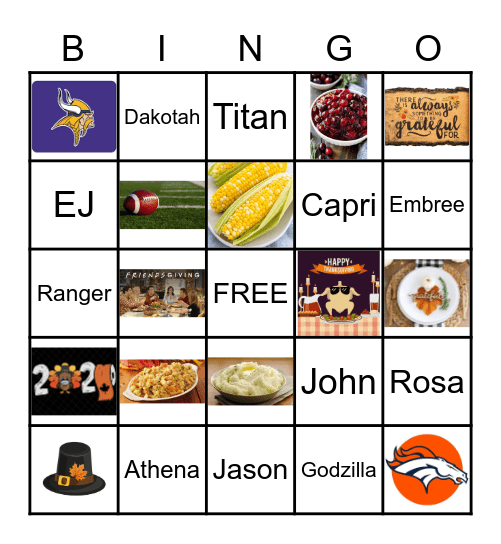 Thanksgiving 2020 Bingo Card