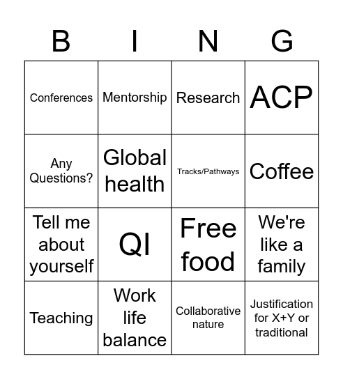 Interview Bingo Card