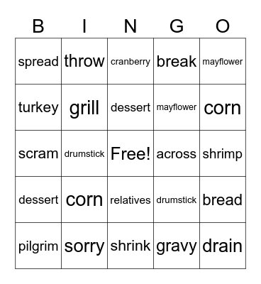 Happy Thanksgiving! Bingo Card